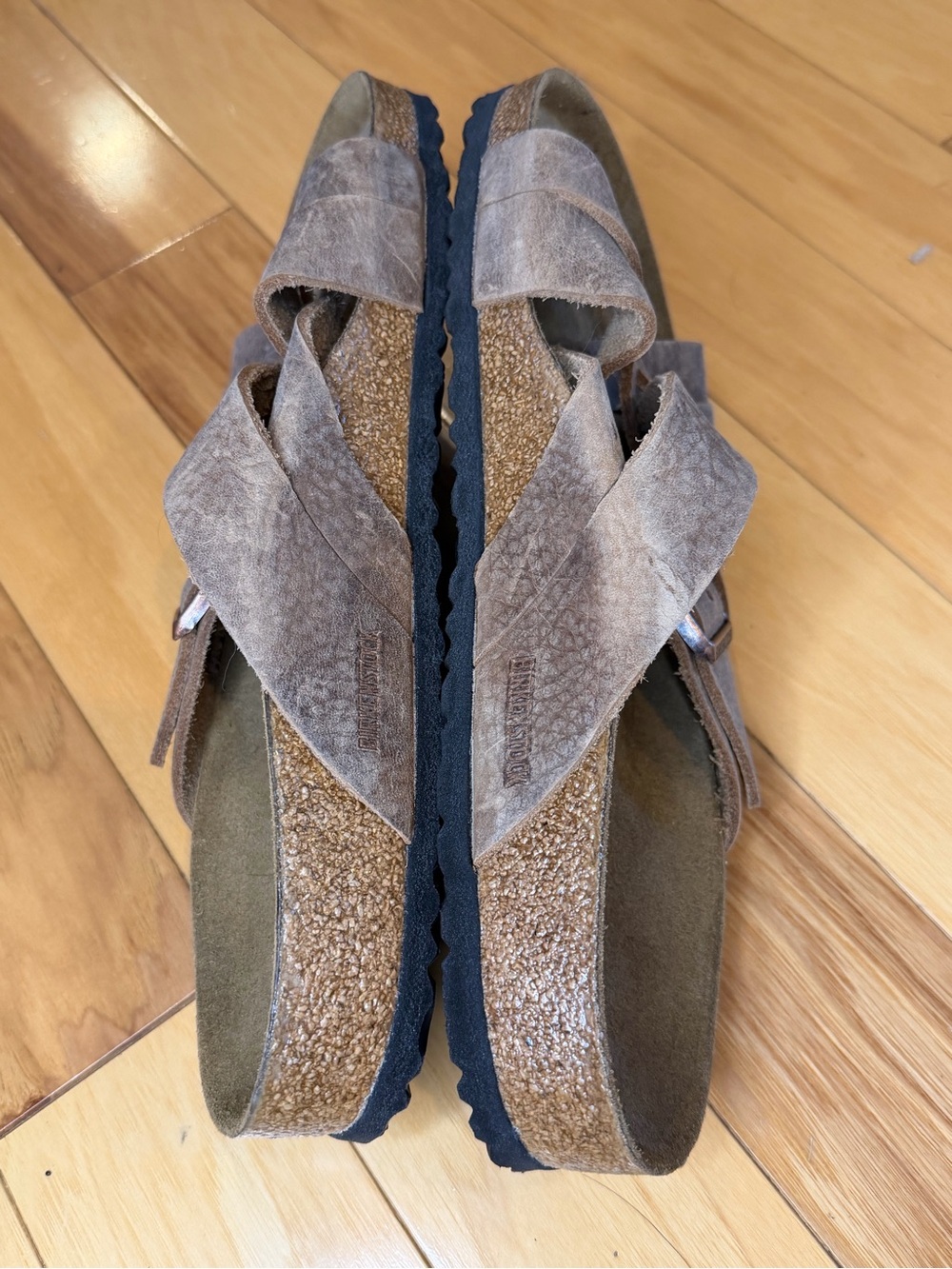 NWOT Birkenstock Lugano Oiled Leather Criss Cross Strap Slide Coastal Grandad 12 - Picture 10 of 11